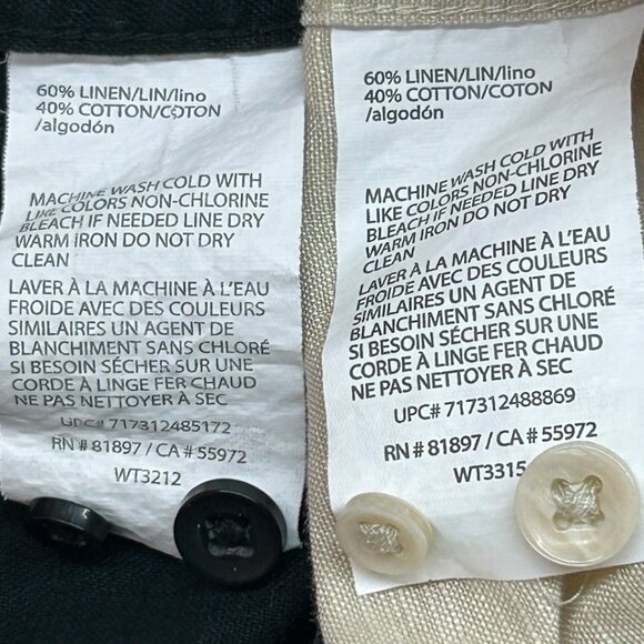 2 Cafe Luna 60% Linen 40% Cotton Button-Up Shirts Black & Tan Size Medium - Picture 6 of 6